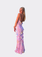 Women's Layered Ruffle Open-Back Maxi Dress