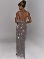 Women's Embellished Evening Gown with Square Neckline