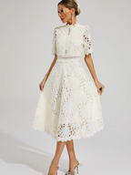 Women's Embroidered High Neck A-Line Midi Dress