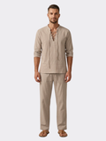 Men’s Lace-Up V-Neck Shirt & Wide-Leg Trouser Two-Piece Set