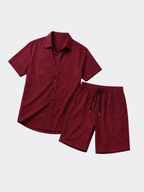 Men’s Short Sleeve Button Shirt and Shorts Two-Piece Set