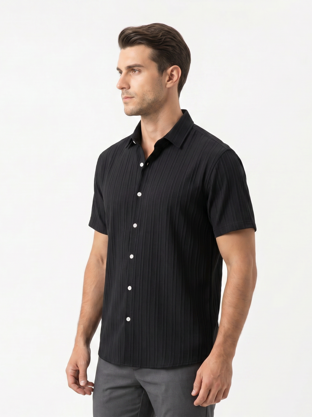 Men’s Short Sleeve Textured Button-Up Shirt – Slim Fit