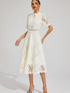 Women's Embroidered High Neck A-Line Midi Dress
