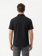Men’s Short Sleeve Textured Button-Up Shirt – Slim Fit