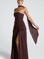Women's Plunging Neck Velvet Maxi Dress with Side Slit