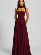 Draped Satin Maxi Dress – Modern Sculpted Elegance