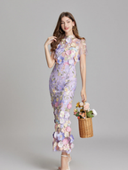 Floral Midi Dress – Refined 3D Detail & Sculpted Elegance
