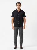 Men’s Short Sleeve Textured Button-Up Shirt – Slim Fit