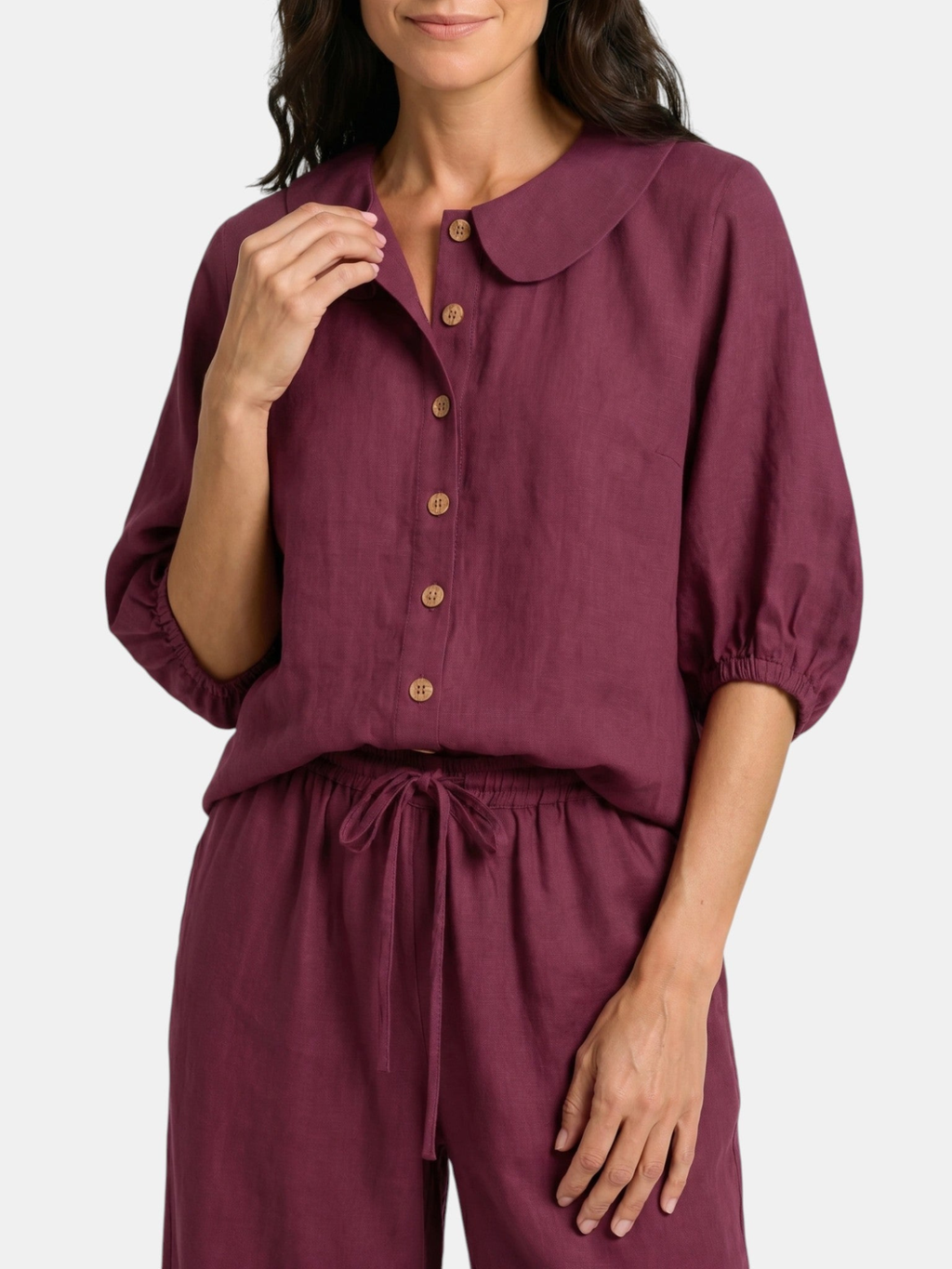 Women’s Peter Pan Collar Blouse and Wide-Leg Trousers Set