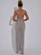 Women's Embellished Evening Gown with Square Neckline