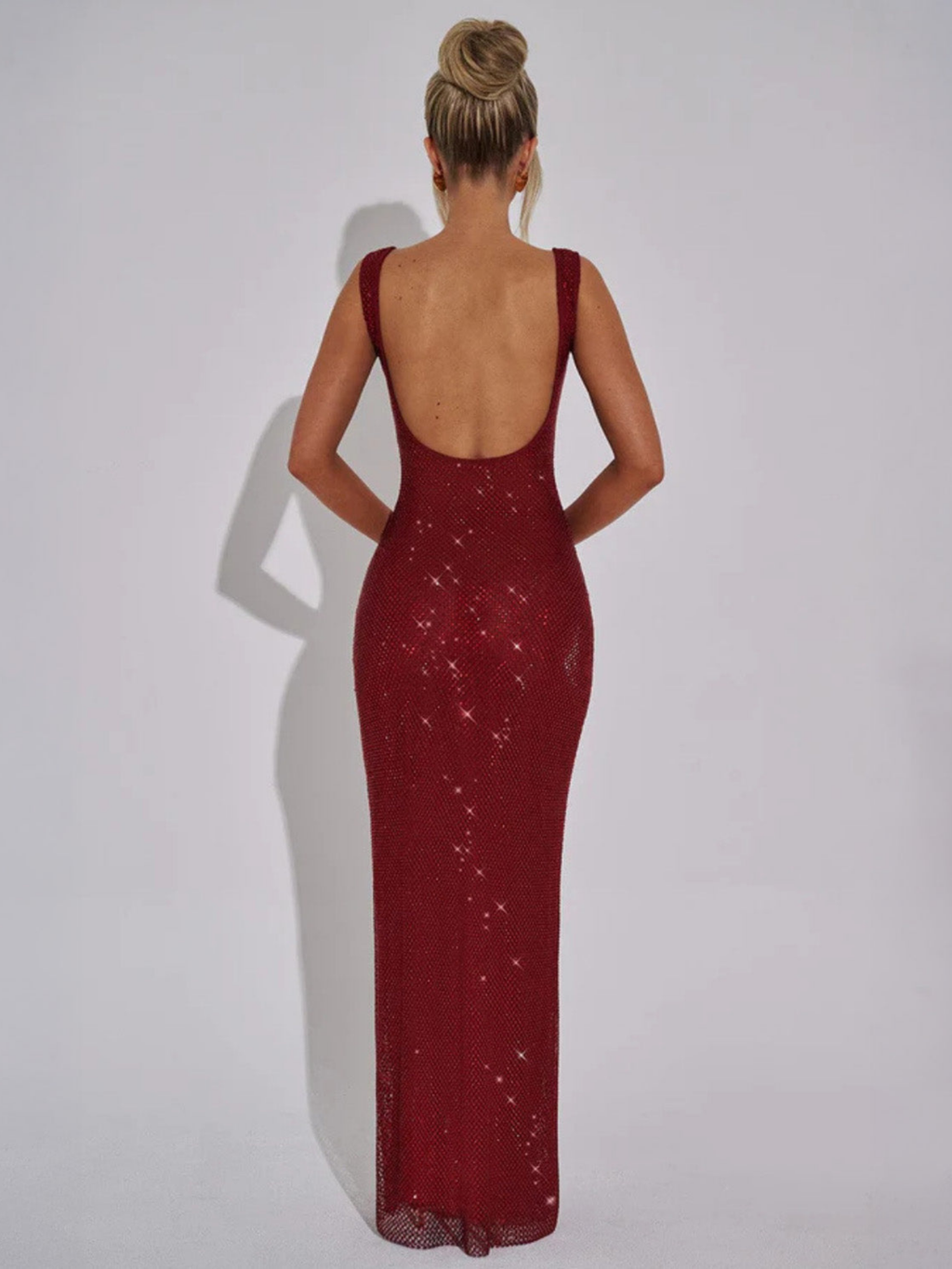 Women's Embellished Evening Gown with Square Neckline