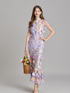 Floral Midi Dress – Refined 3D Detail & Sculpted Elegance