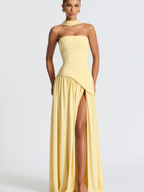 Women's Plunging Neck Velvet Maxi Dress with Side Slit