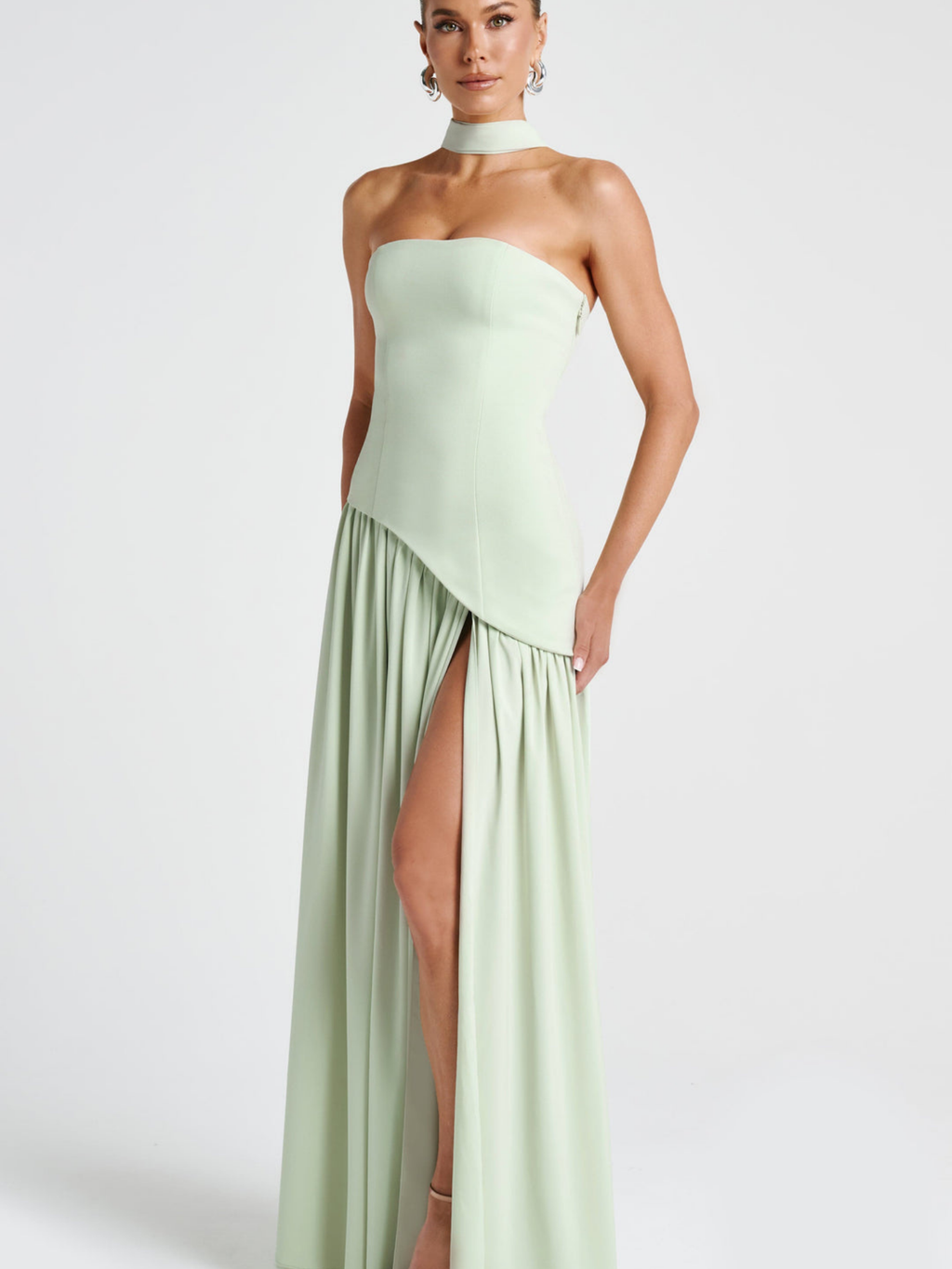 Women's Plunging Neck Velvet Maxi Dress with Side Slit