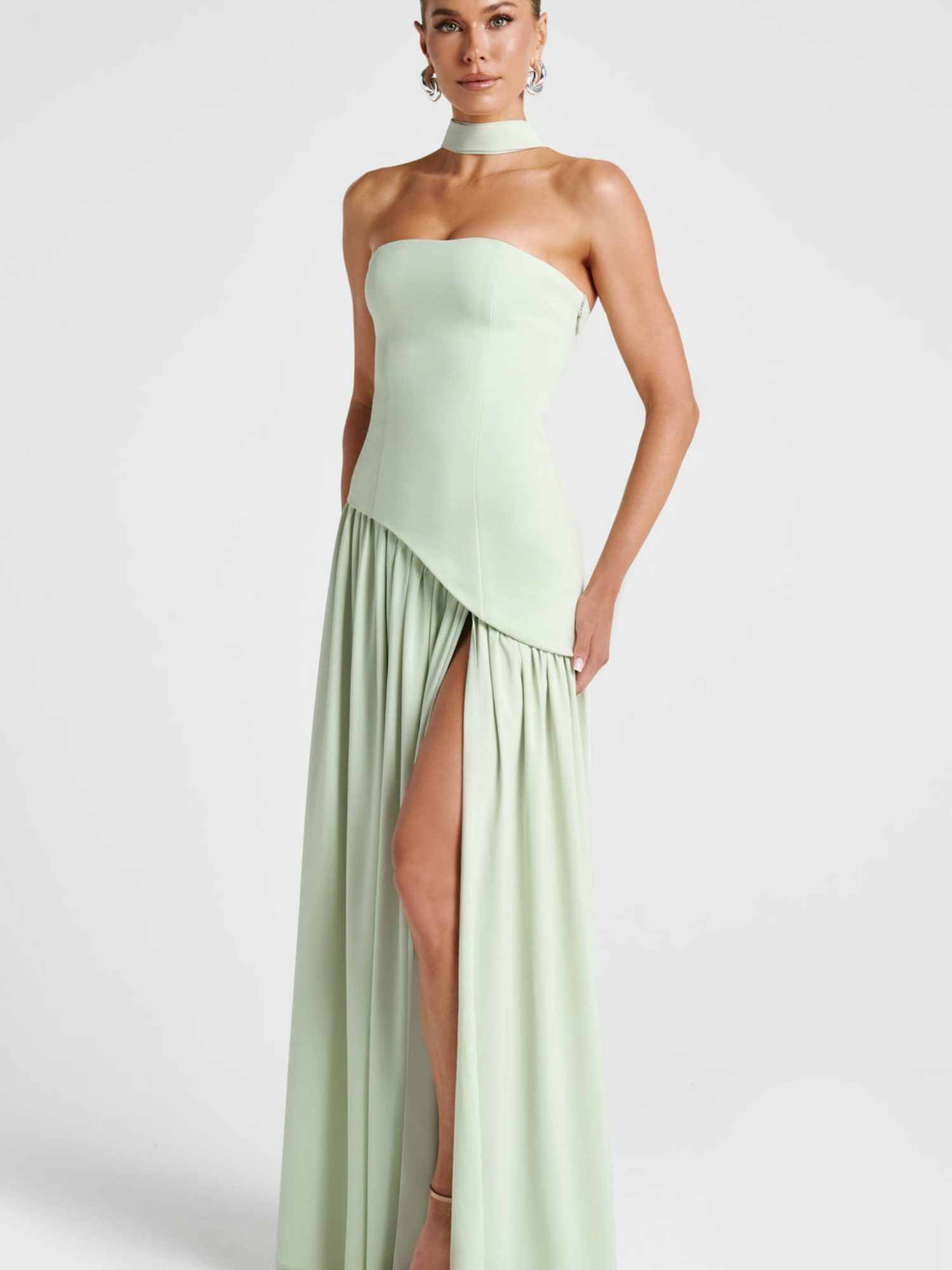 Women's Plunging Neck Velvet Maxi Dress with Side Slit