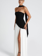 Women's Plunging Neck Velvet Maxi Dress with Side Slit