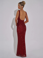 Women's Embellished Evening Gown with Square Neckline