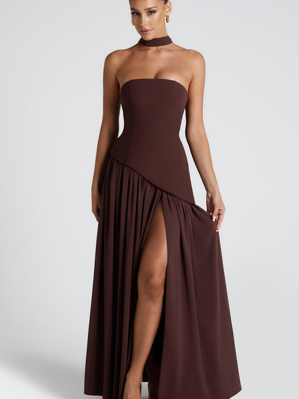 Women's Plunging Neck Velvet Maxi Dress with Side Slit