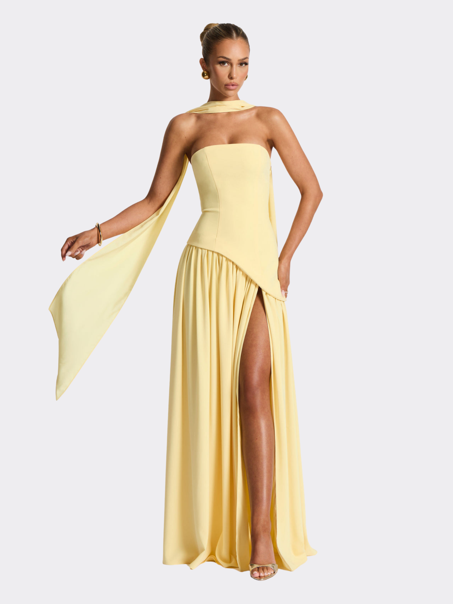 Women's Plunging Neck Velvet Maxi Dress with Side Slit