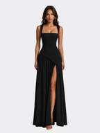 Draped Satin Maxi Dress – Modern Sculpted Elegance