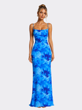 Women's Floral Bodycon Maxi Dress with Shoulder Straps