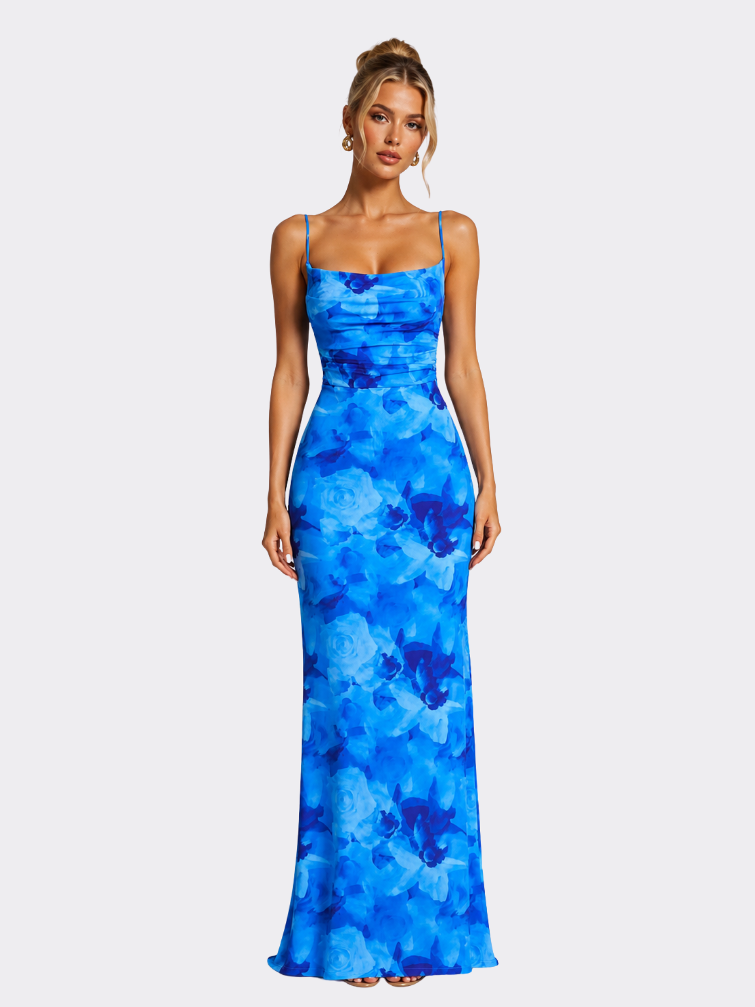 Women's Floral Bodycon Maxi Dress with Shoulder Straps