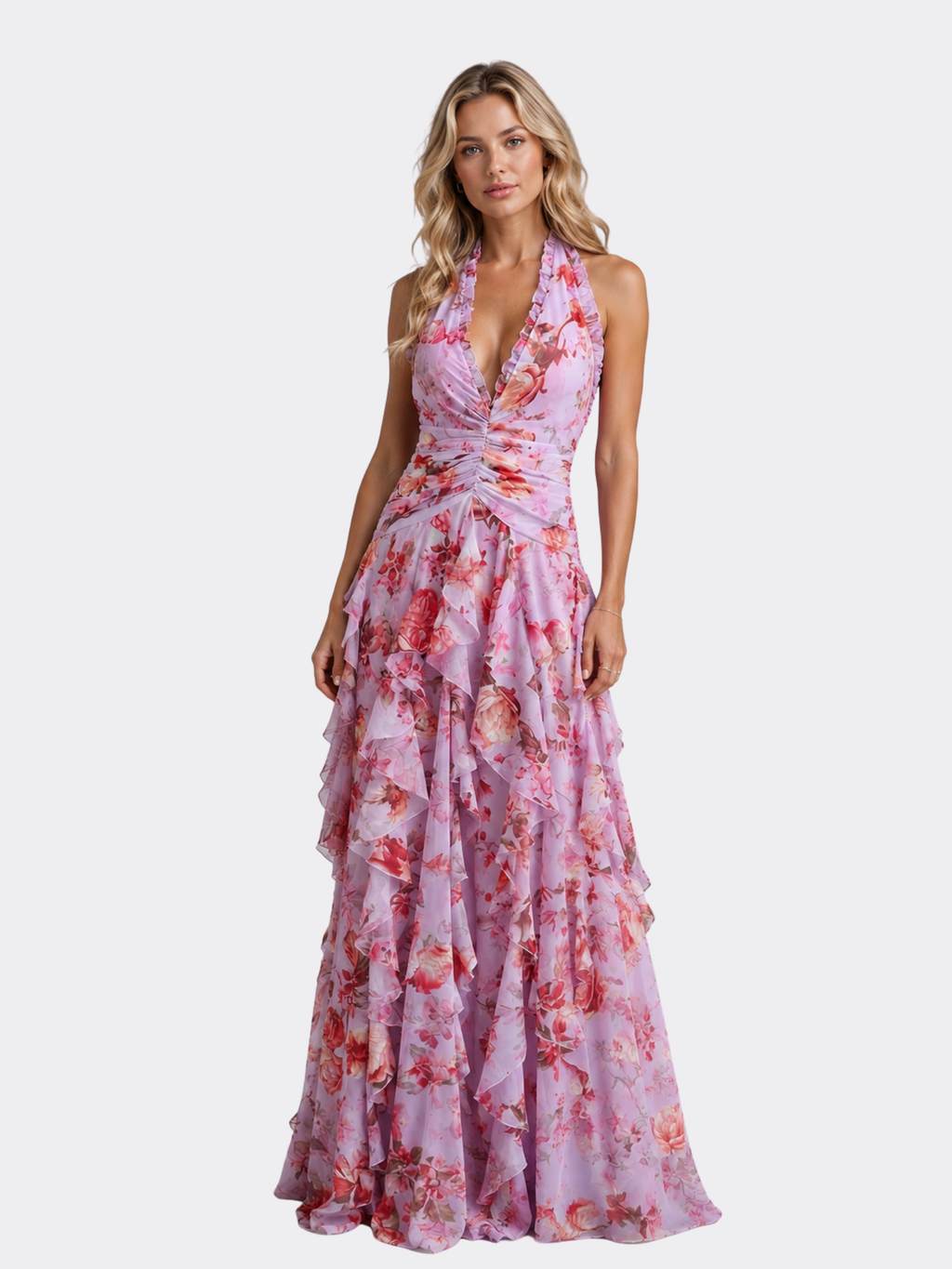 Floral Halter Maxi Dress – Effortless Evening Elegance