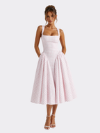 Gingham Midi Dress – Structured Charm with Feminine Volume