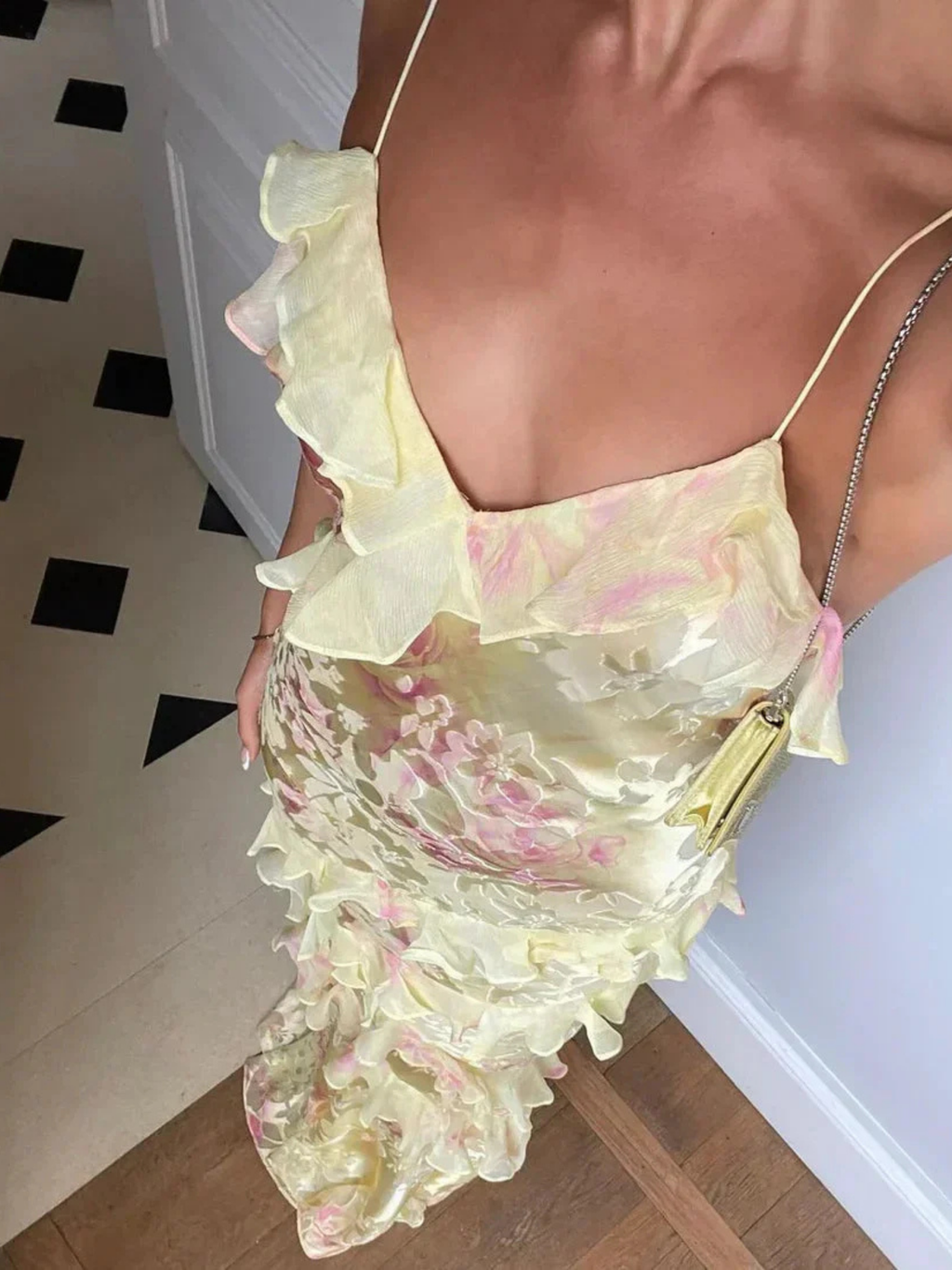 Women's Layered Ruffle Open-Back Maxi Dress