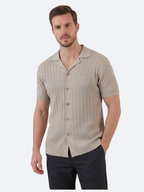 Men’s Cable Knit Short-Sleeve Polo Shirt with Notch Collar