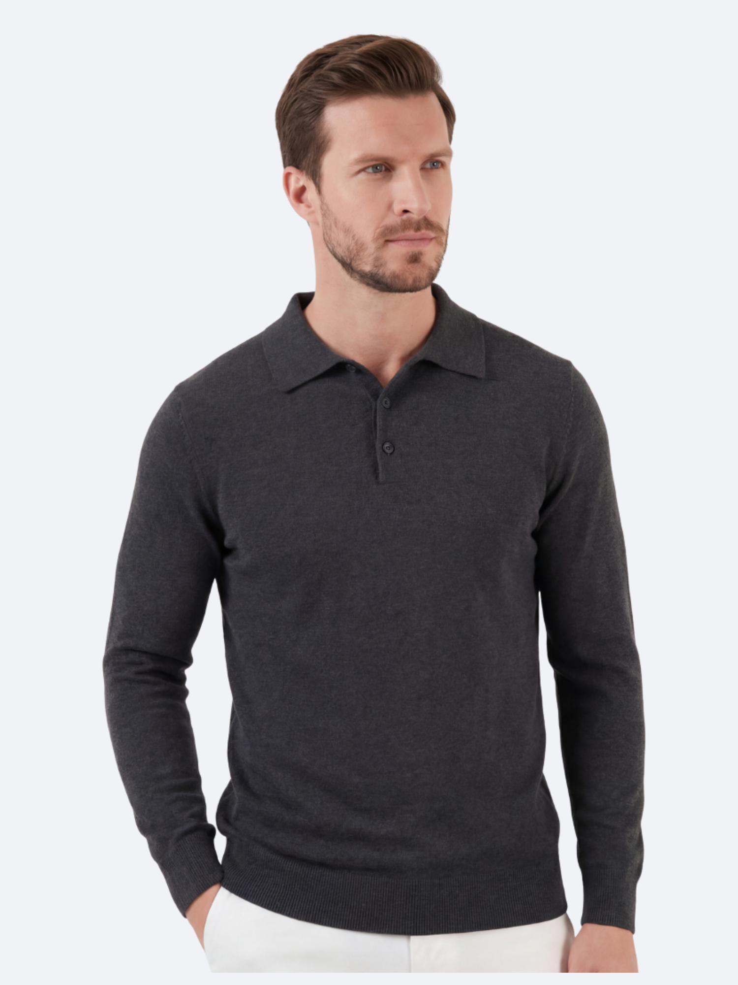 Men’s Charcoal Short-Sleeve Polo Shirt with Collar