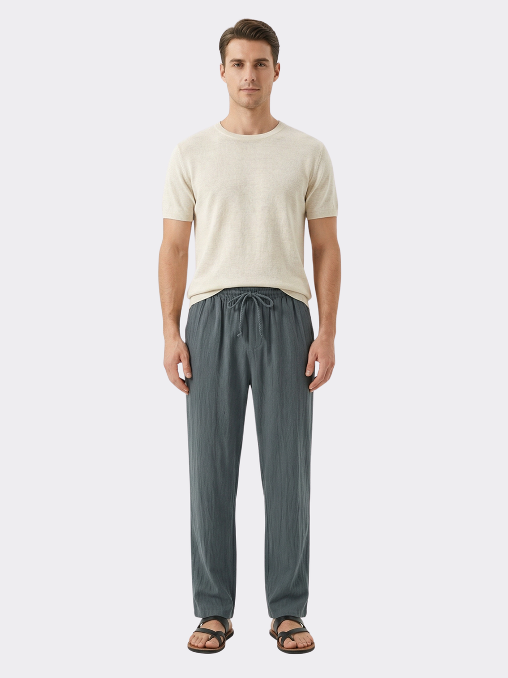 Men’s Casual Straight-Leg Drawstring Trousers