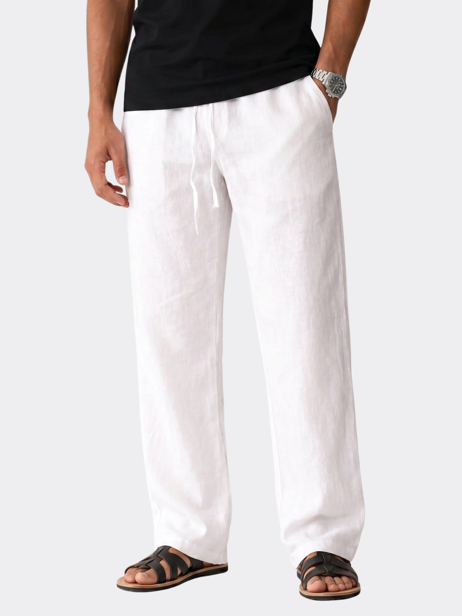 Men's Drawstring Straight-Leg Linen Trousers