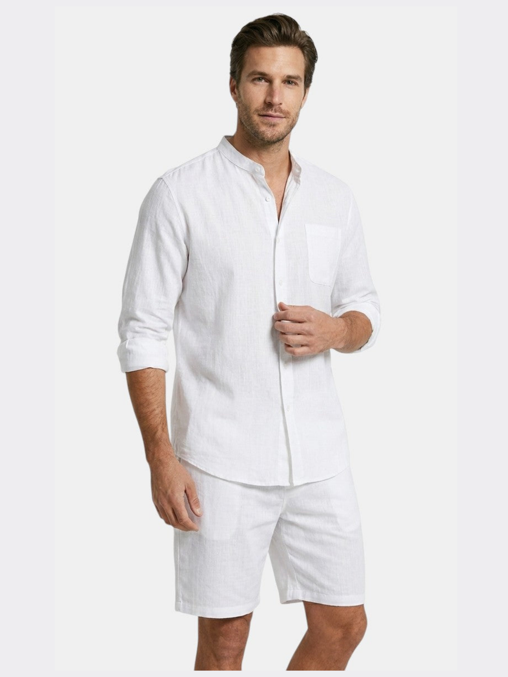 Men’s Long Sleeve Shirt and Shorts Two-Piece Set