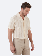 Men’s Short-Sleeve Cuban Collar Shirt with Button Front