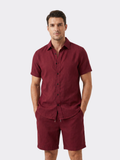 Men’s Short Sleeve Button Shirt and Shorts Two-Piece Set