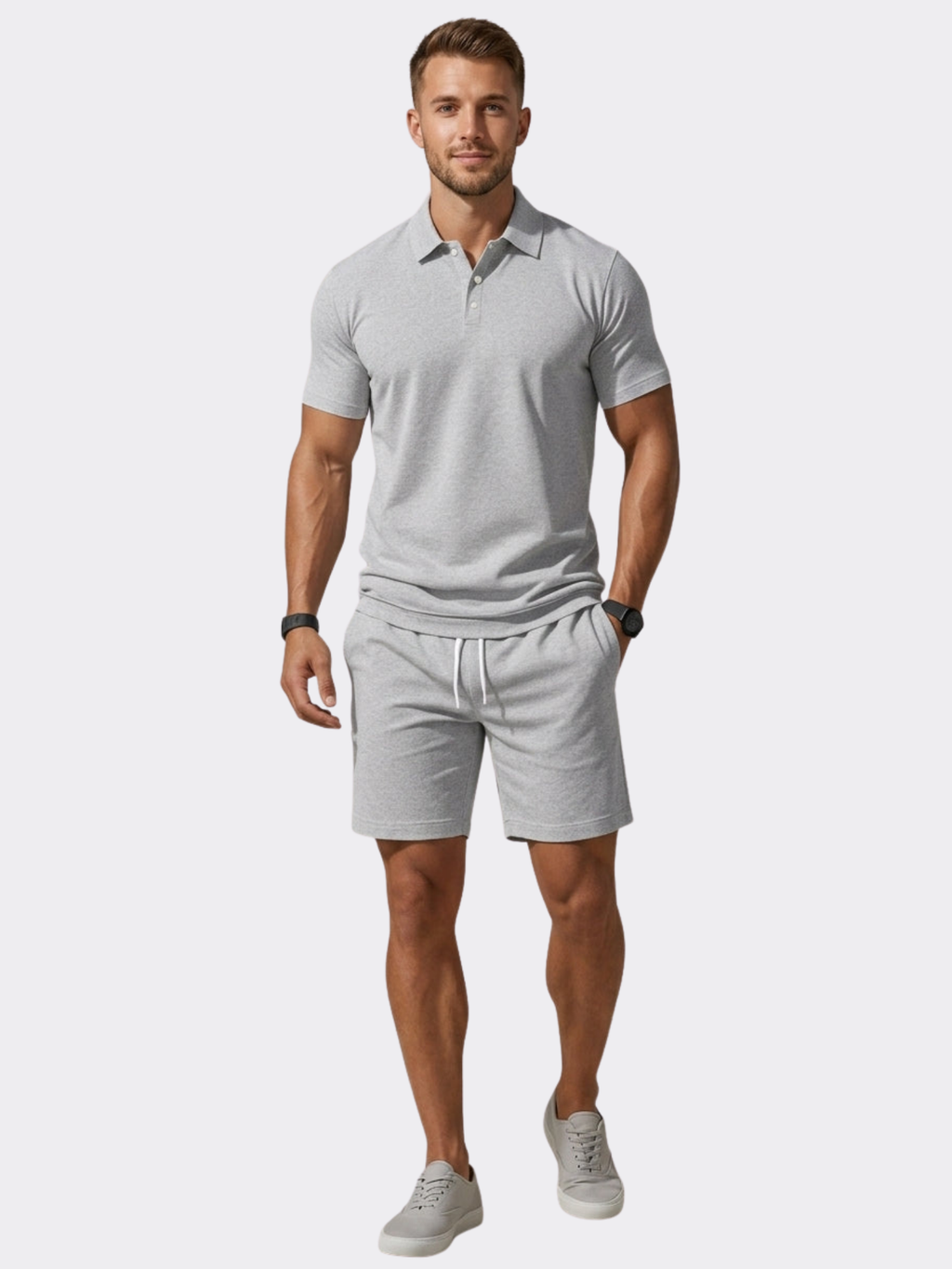 Men’s Short Sleeve Shirt & Drawstring Shorts Two-Piece Set
