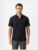 Men’s Short Sleeve Textured Button-Up Shirt – Slim Fit