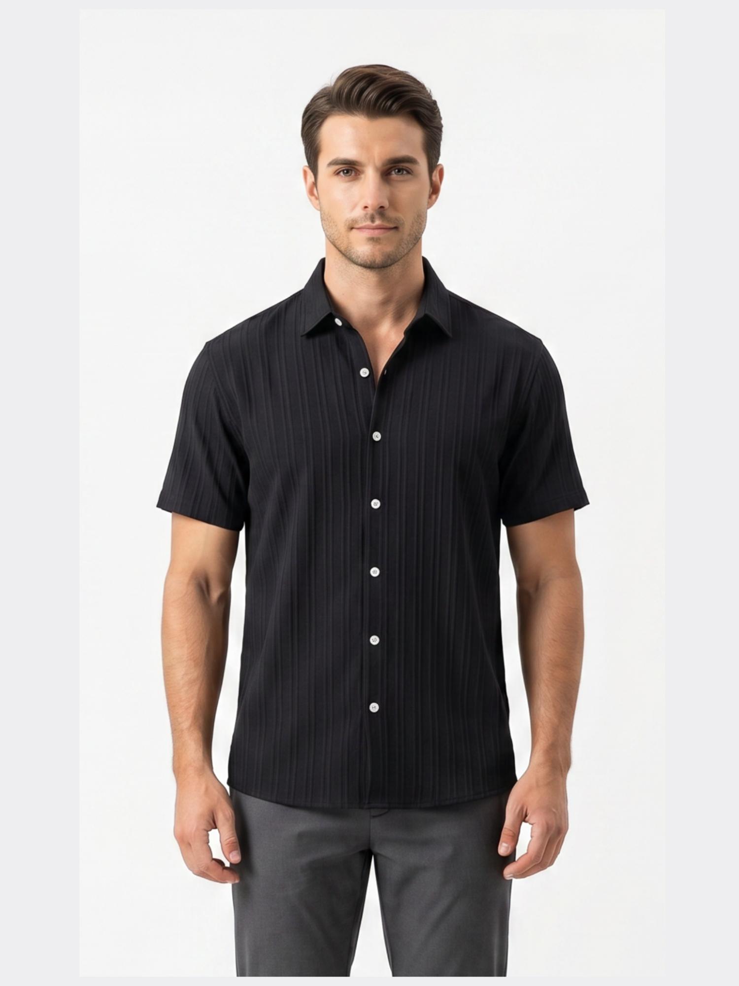 Men’s Short Sleeve Textured Button-Up Shirt – Slim Fit