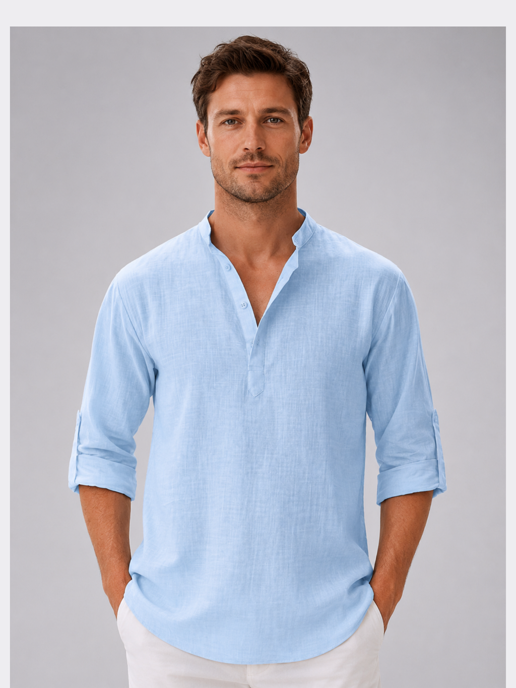 Men’s Stand Collar Summer Shirt – Relaxed Modern Fit