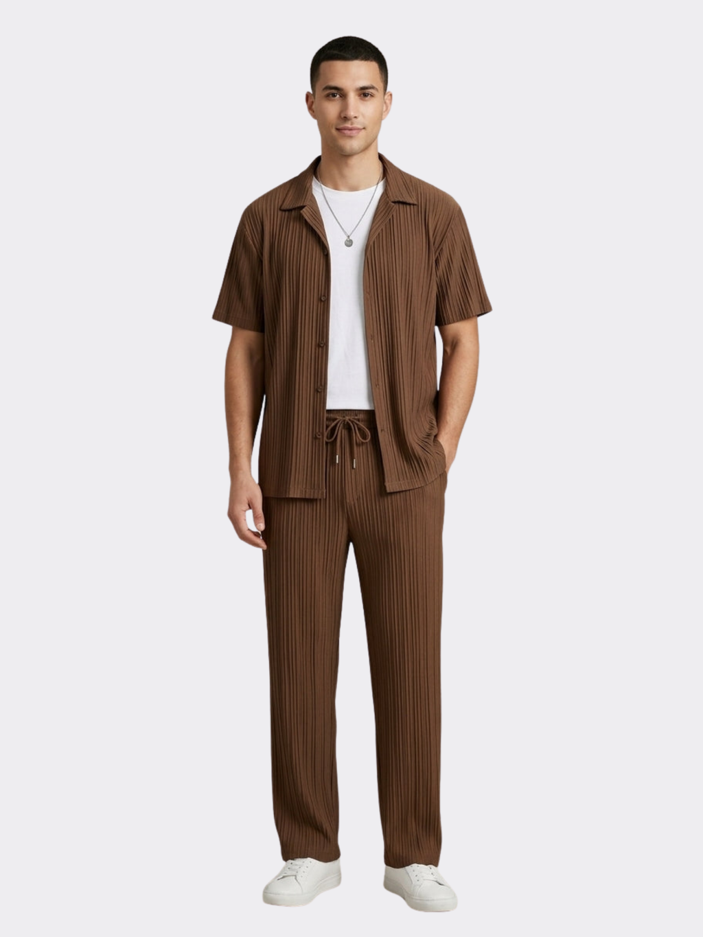 Men’s Textured Short Sleeve Shirt & Tailored Drawstring Trouser Set