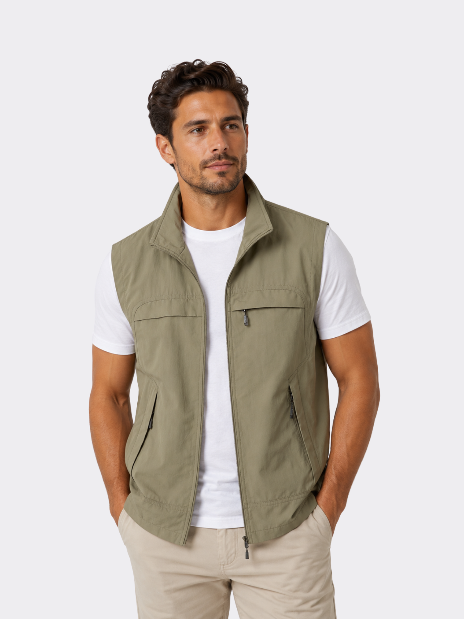 Men’s Utility Gilet – Sleeveless Zip Vest with Front Pockets