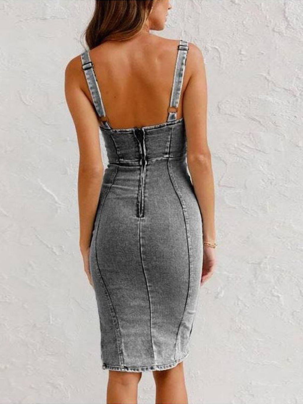 Women's Midi Dress with Front Slit and Panel Detailing