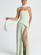 Women's Plunging Neck Velvet Maxi Dress with Side Slit