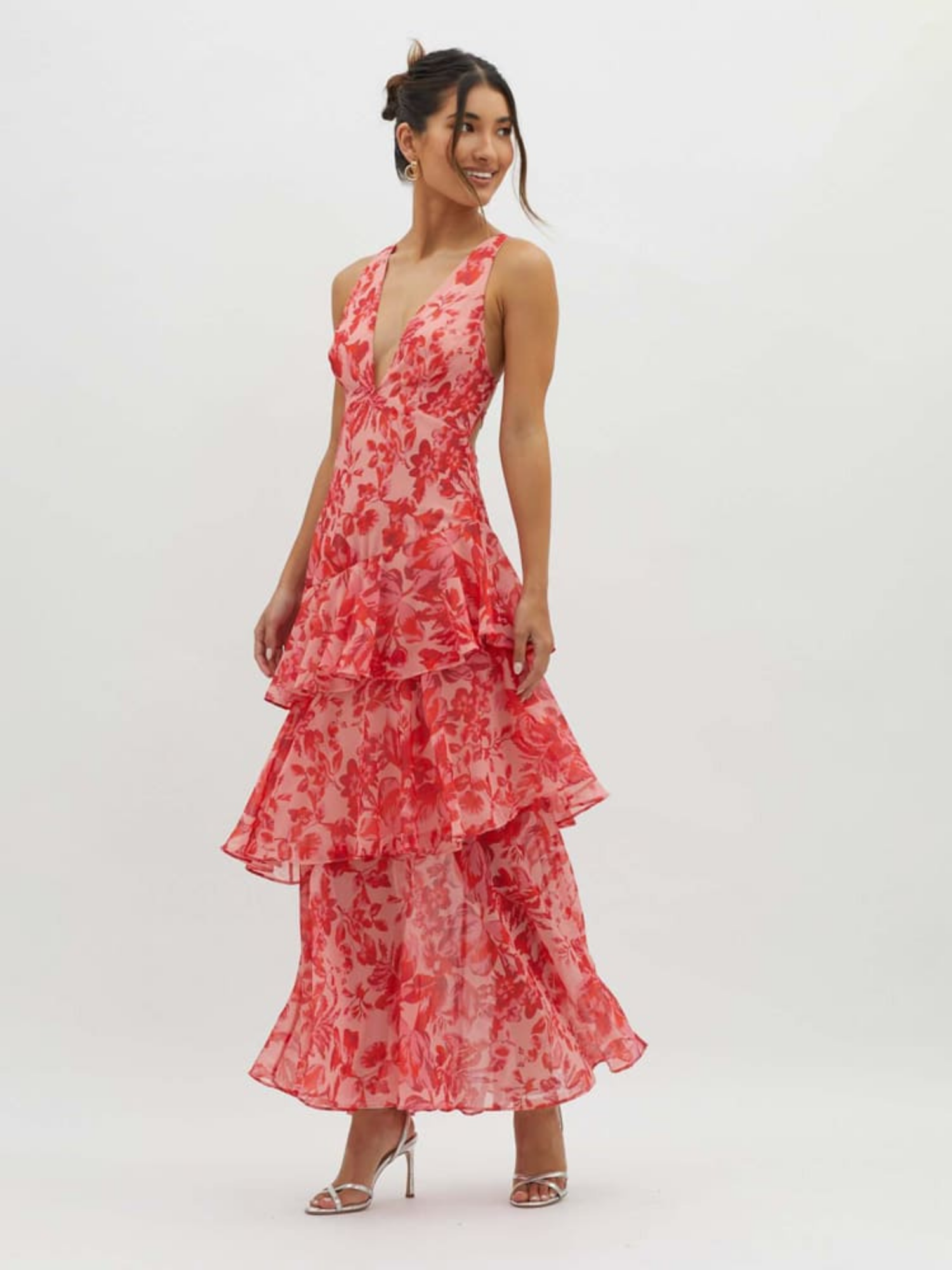 Women's Strappy Back Ruffle Midi Dress