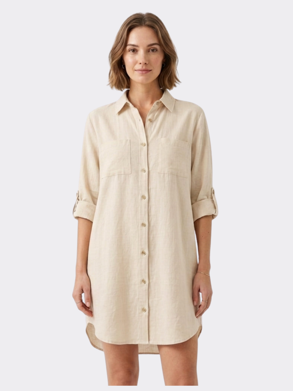 Women's Button-Front Long Sleeve Shirt Dress