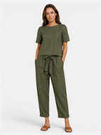 Women’s Crop Top and Tapered Trousers Set with Relaxed Fit