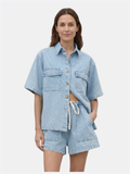Women’s Denim Shirt and Drawstring Shorts Set