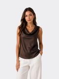 Women’s Halter-Neck Top – Sleeveless, Backless Detail, Draped Front