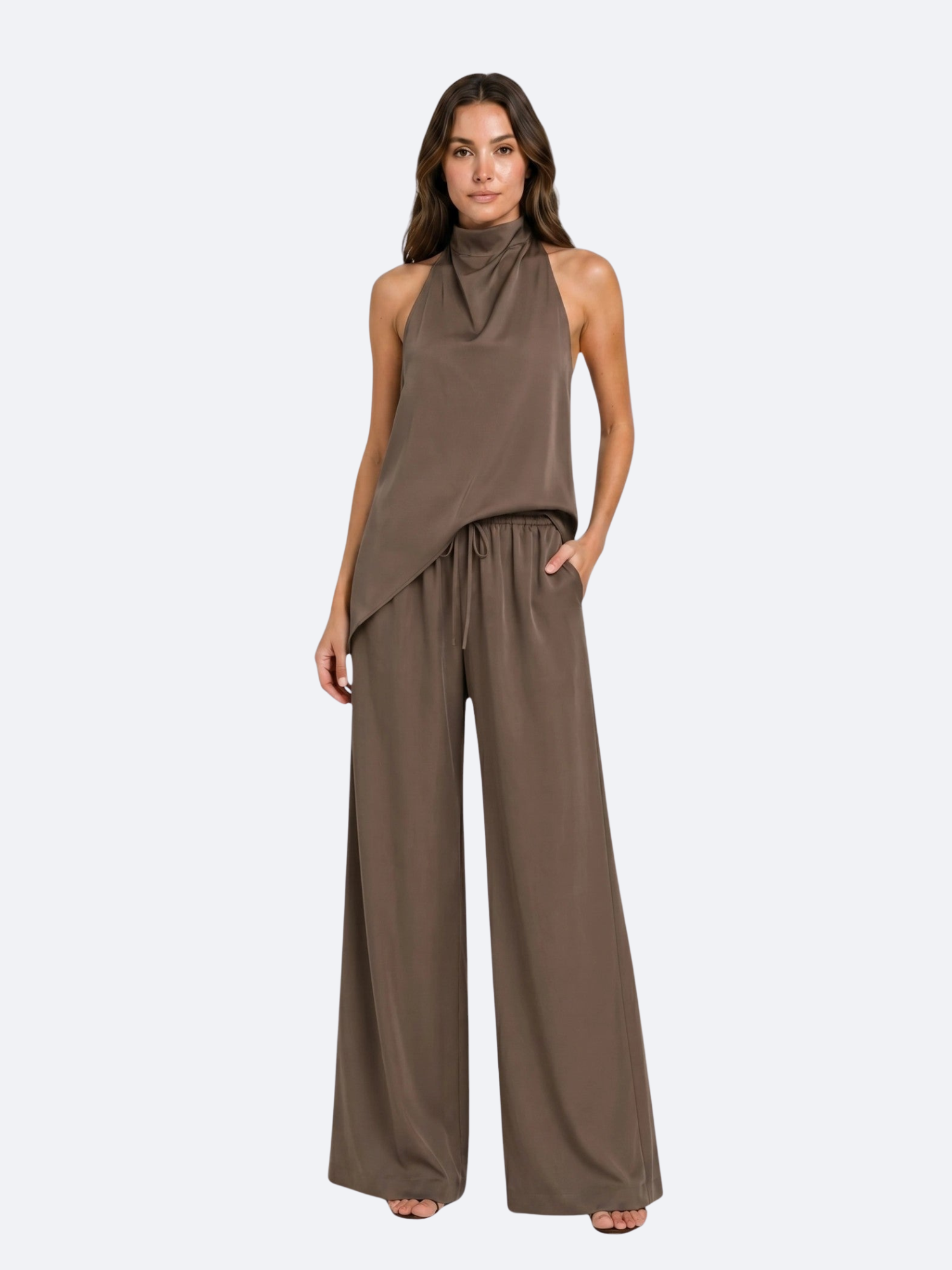 Women’s Halter Neck Top and Wide-Leg Trousers Set